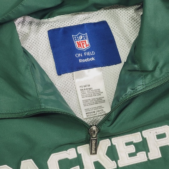 Green Bay Packers Jacket Youth Boys Sz M (12-14) Reebok NFL Windbreaker‎ Jacket - Picture 4 of 10